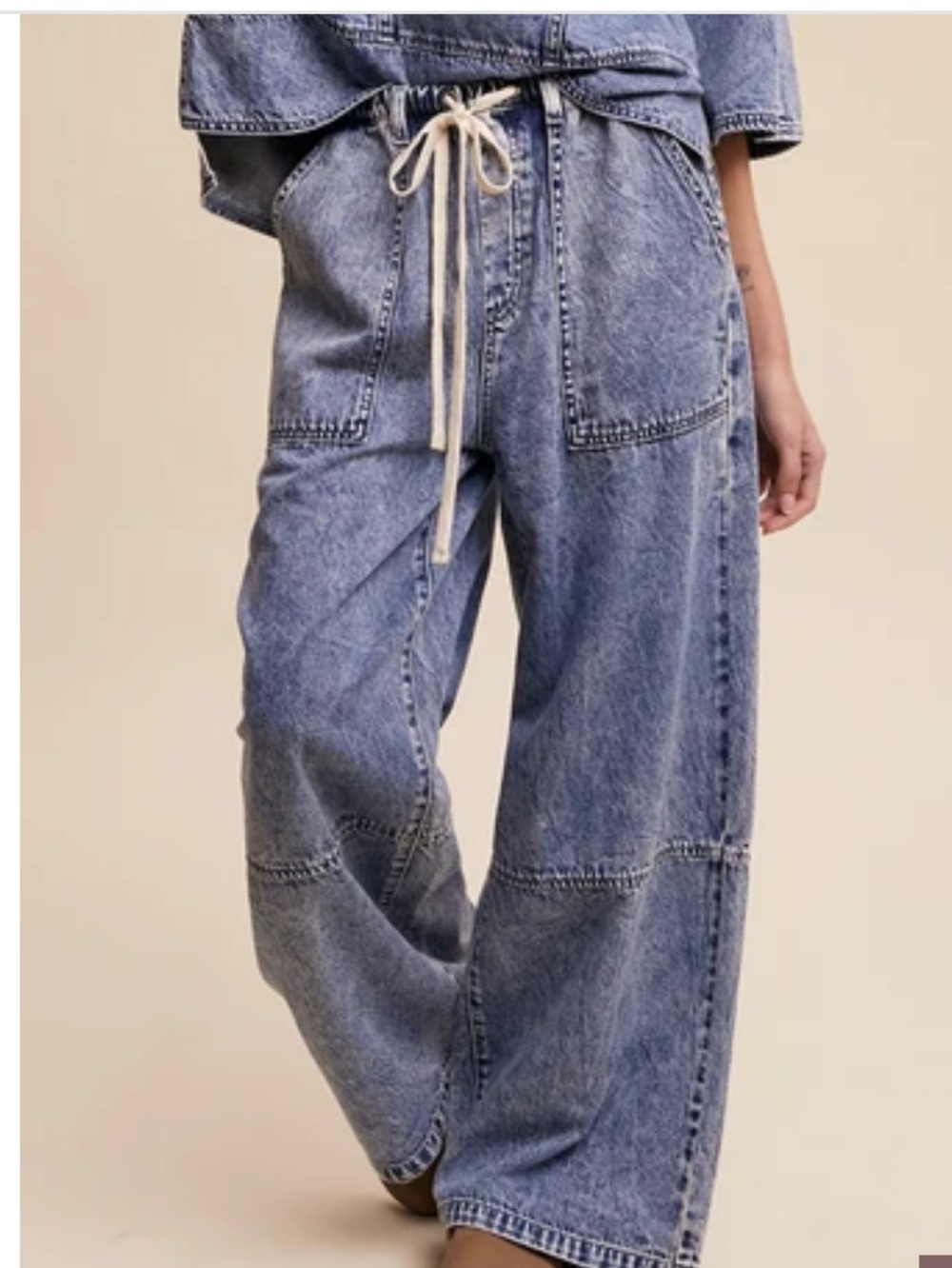 Listicle Wide Leg Denim Drawstring Pants size large